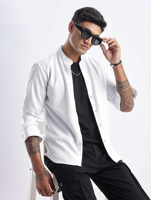 men solid mandarin collared long sleeve regular fit shirt - 22052148 - Very Small Image - 1