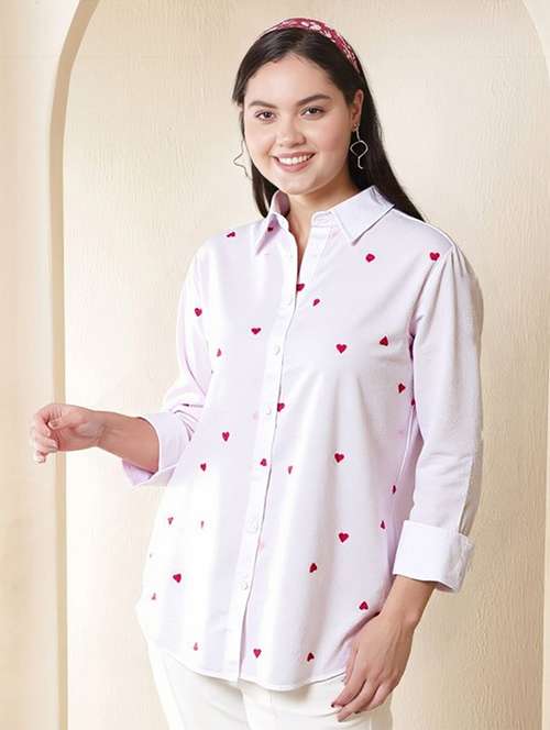 women plus size printed collared long sleeve shirt - 22055114 - Very Small Image - 1