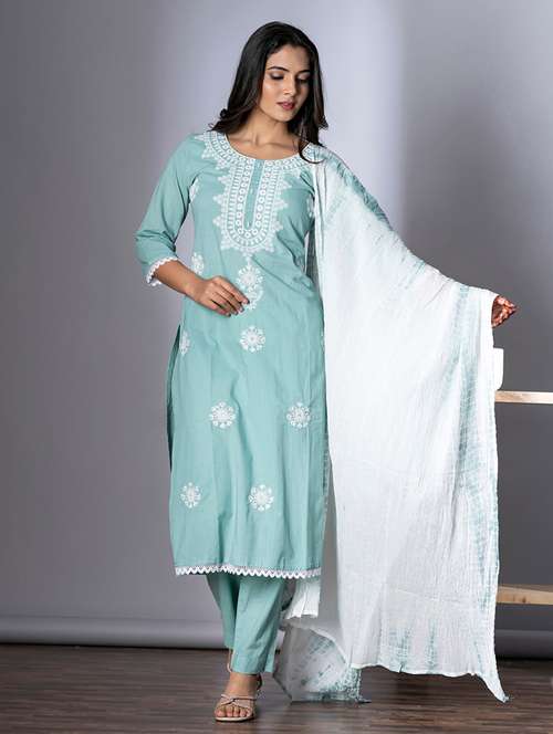 women three quarter sleeve kurta and pant with dupatta  - 22058208 - Very Small Image - 1