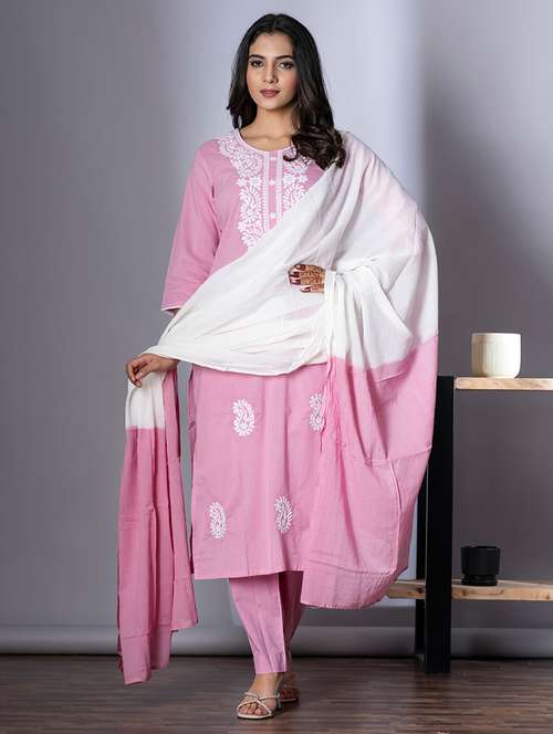 women three quarter sleeve kurta pant with dupatta set - 22058234 - Very Small Image - 1