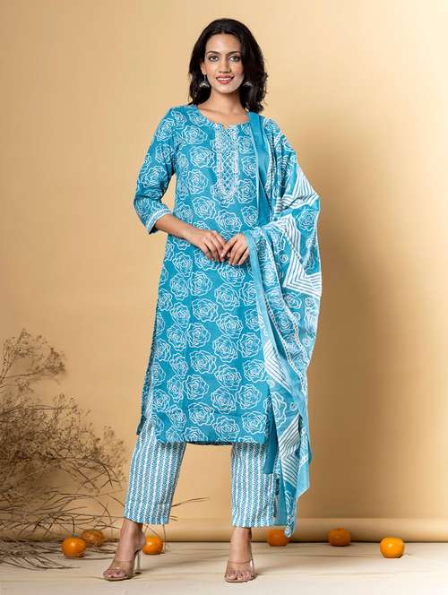 blue cotton blend suit  set - 22058259 - Very Small Image - 1