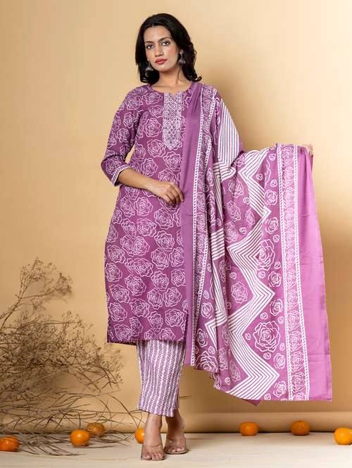 purple cotton blend suit  set - 22058260 - Very Small Image - 1