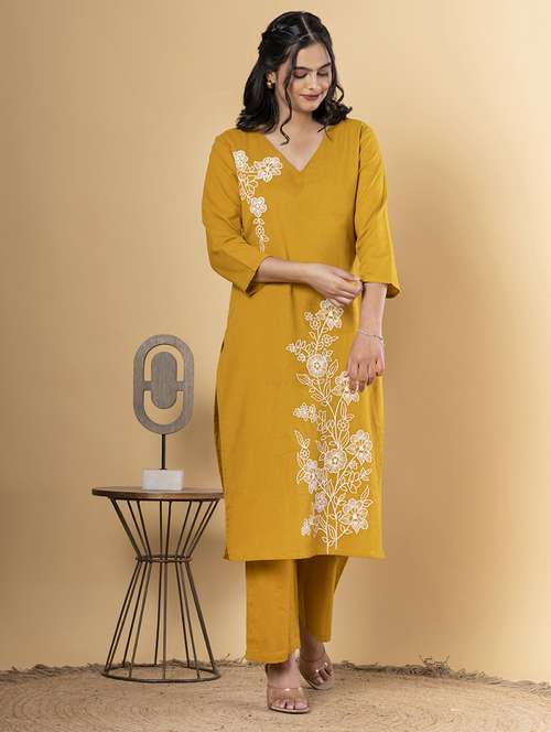 mustard cotton blend kurta palazzo  set - 22058377 - Very Small Image - 1