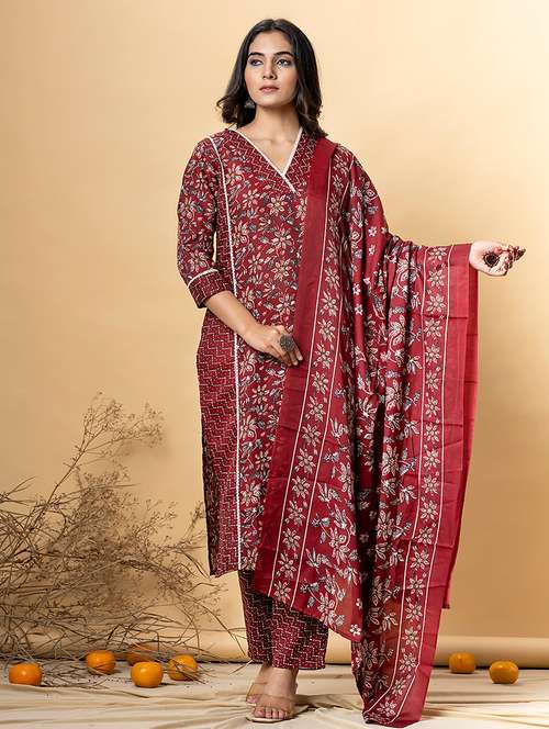 red cotton blend suit  set - 22058399 - Very Small Image - 1