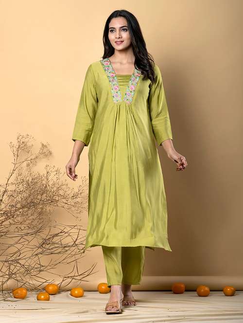 green silk blend kurta palazzo  set - 22058406 - Very Small Image - 1