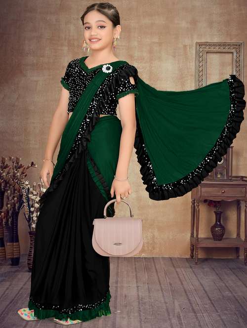 girls embellished ready to wear ruffle saree - 22060604 - Very Small Image - 1
