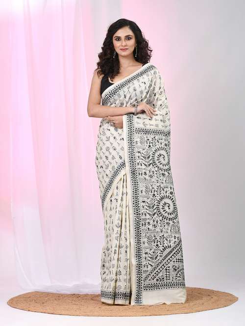 women solid with work handloom saree with blouse - 22060721 - Very Small Image - 1