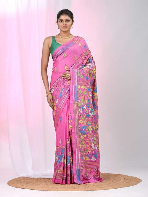 women solid with work handloom saree with blouse - 22060764 - Very Small Image - 1