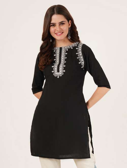 women embroidered three quarter sleeve straight kurti - 22065261 - Very Small Image - 1