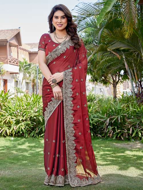 women solid with work embroidered saree with blouse - 22066148 - Very Small Image - 1