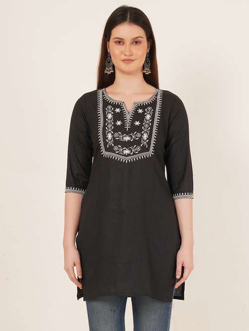 women embroidered three quarter sleeve straight kurti - 22068277 - Very Small Image - 1