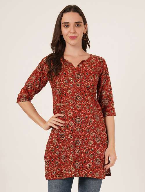 women printed three quarter sleeve straight kurti - 22068310 - Very Small Image - 1