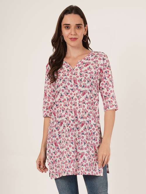 women floral printed three quarter sleeve straight kurti - 22068311 - Very Small Image - 1