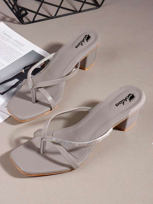 women embellished slip on block heels - 22069092 - Very Small Image - 1