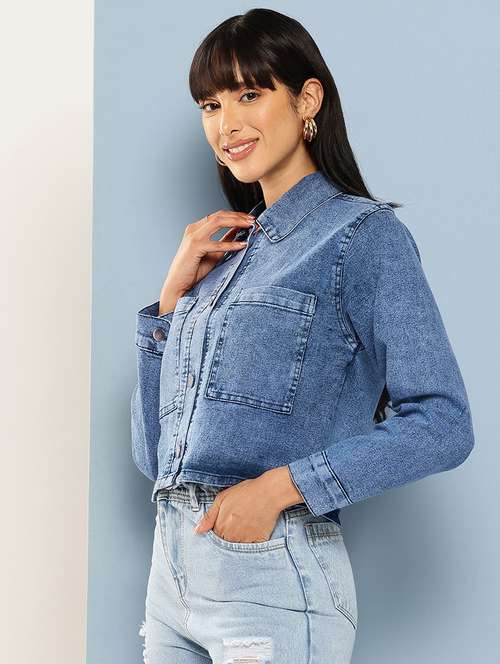 women solid long sleeve denim jacket - 22072825 - Very Small Image - 1