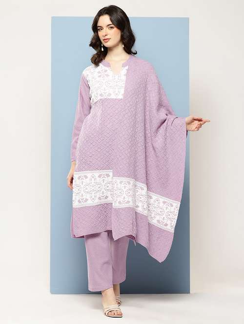 women self design long sleeve kurta pant with dupatta set - 22073992 - Very Small Image - 1