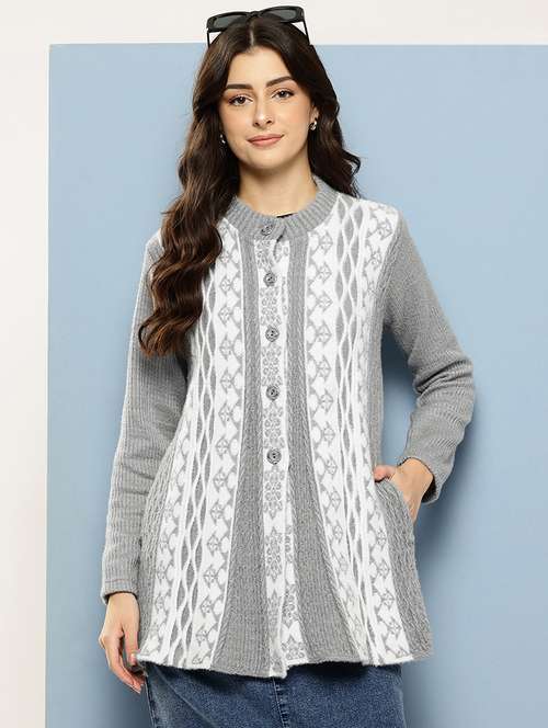 grey wool blend cardigan - 22074071 - Very Small Image - 1