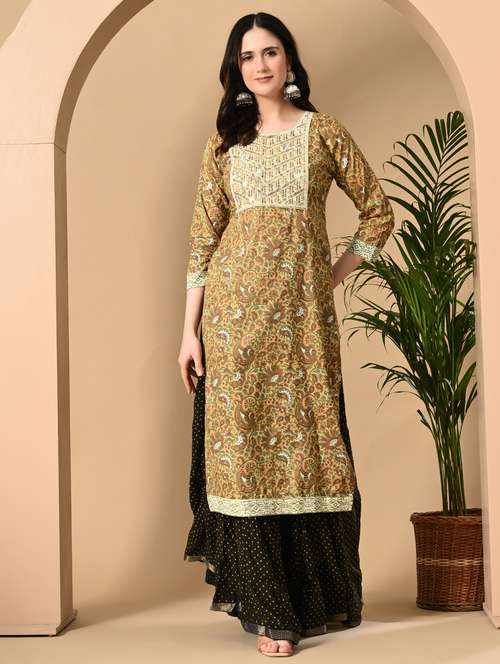 women printed three quarter sleeve straight kurta - 22074595 - Very Small Image - 1