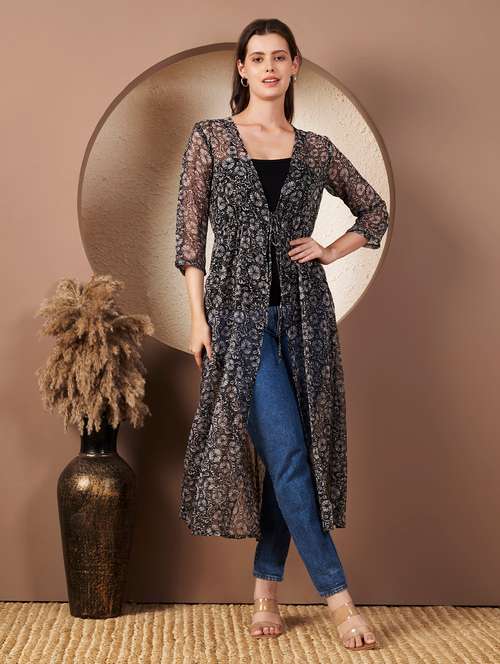 women printed three quarter sleeve regular shrug - 22077817 - Very Small Image - 1