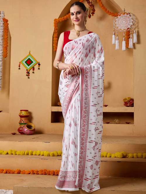 women printed casual wear saree with blouse - 22078209 - Very Small Image - 1