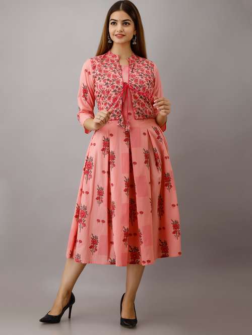 women floral printed three quarter sleeve ethnic dress - 22079754 - Very Small Image - 1