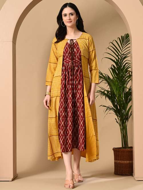women printed three quarter sleeve ethnic dress - 22079777 - Very Small Image - 1