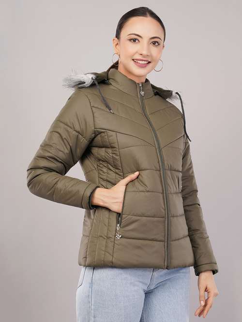 women solid long sleeve hooded quilted jacket - 22080938 - Very Small Image - 1