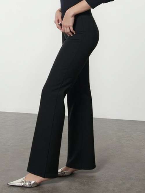 women solid high rise wide leg trouser - 22081057 - Very Small Image - 1