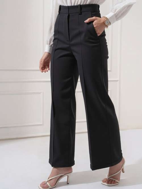 women solid high rise wide leg trouser - 22081064 - Very Small Image - 1
