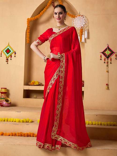 women solid with bordered saree with blouse - 22083016 - Very Small Image - 1