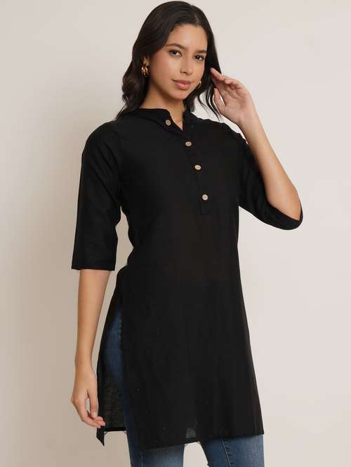 women solid three quarter sleeve straight kurti - 22084063 - Very Small Image - 1