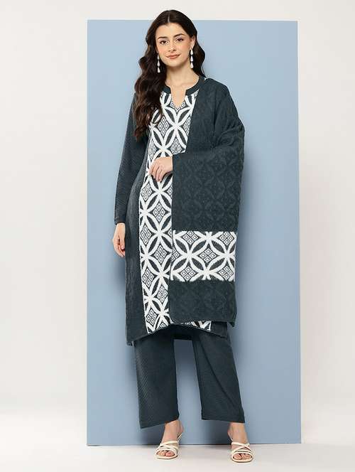 women self design long sleeve kurta pant with dupatta set - 22086512 - Very Small Image - 1