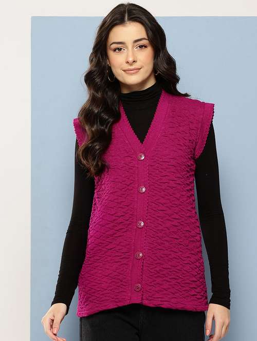 women self designed sleeveless cardigan - 22086534 - Very Small Image - 1