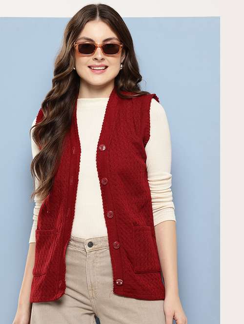 women self designed sleeveless cardigan - 22086552 - Very Small Image - 1