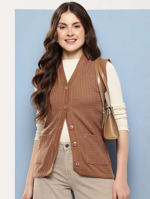 women self designed sleeveless cardigan - 22086557 - Very Small Image - 1