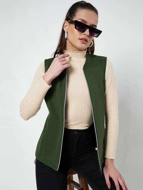 women solid sleeveless jacket - 22087078 - Very Small Image - 1