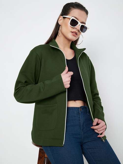 women solid stand collar long sleeve jacket - 22087122 - Very Small Image - 1