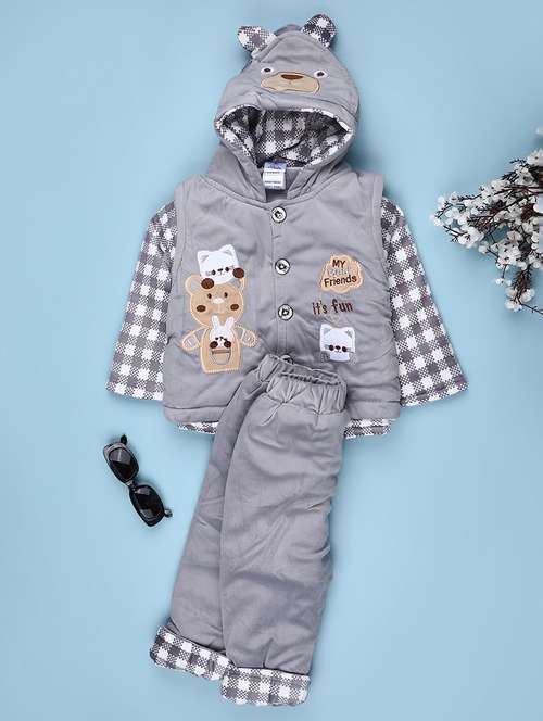 kids checkered long sleeve winterwear full length set - 22089081 - Very Small Image - 1