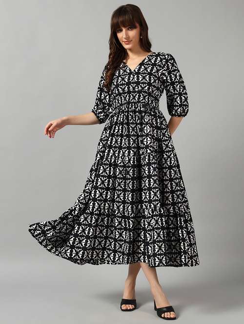 women floral print three quarter sleeve tiered dress - 22089254 - Very Small Image - 1