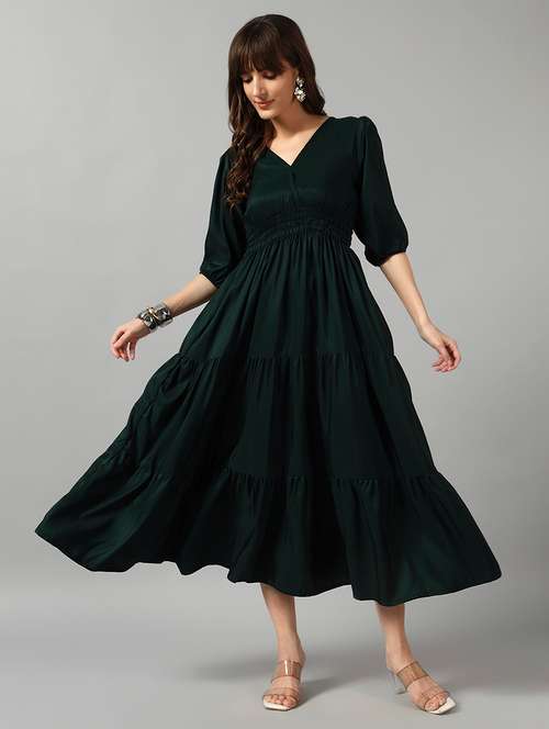 women solid puff sleeve tiered dress - 22089260 - Very Small Image - 1