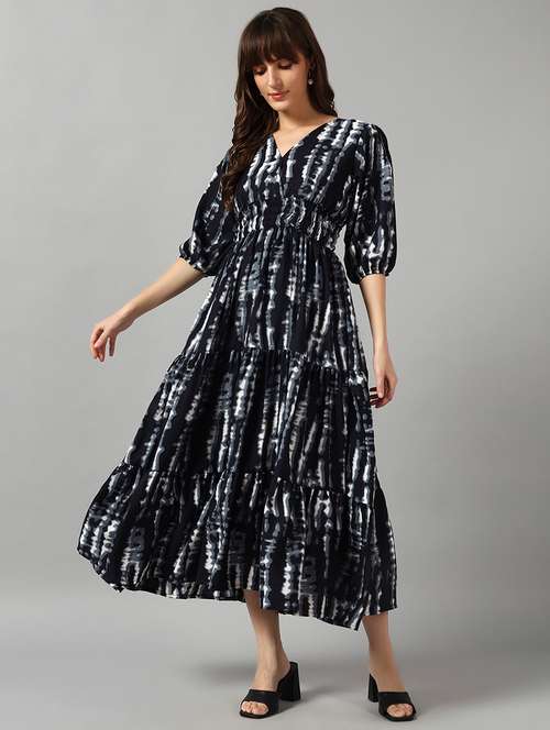 women tie & dye printed puff sleeve tiered dress - 22089281 - Very Small Image - 1