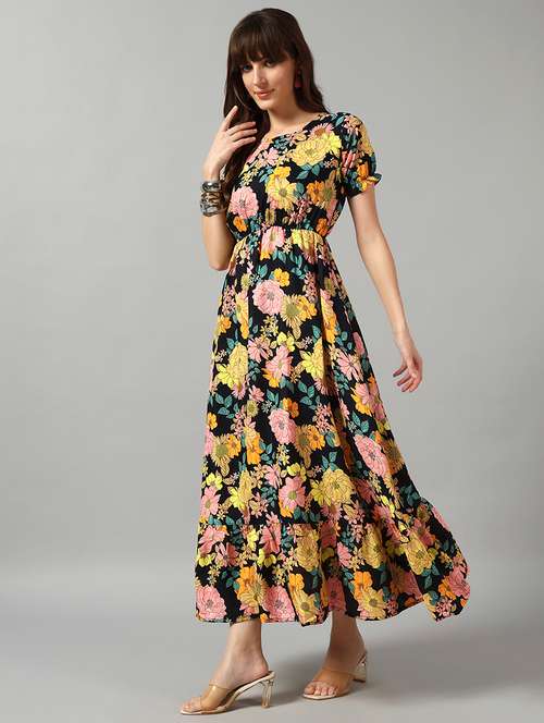 women printed short sleeve tiered dress - 22089295 - Very Small Image - 1