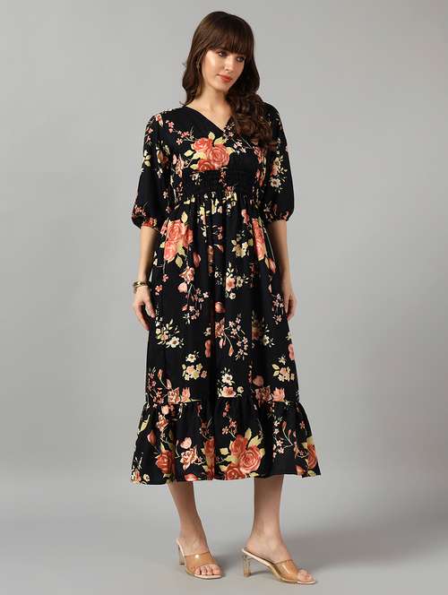 women floral printed puff sleeve tiered dress - 22090777 - Very Small Image - 1