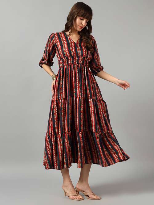 women printed puff sleeve tiered dress - 22091578 - Very Small Image - 1