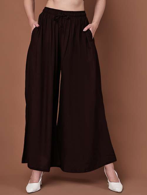 brown viscose palazzos - 22092360 - Very Small Image - 1
