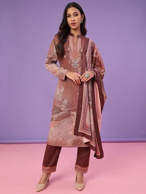 women self design long sleeve kurta pant with dupatta set - 22093058 - Very Small Image - 1