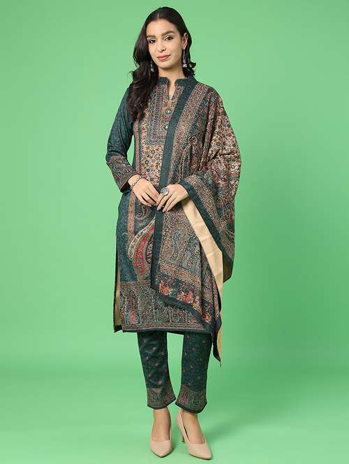 women printed woolen kurta and pant with dupatta set - 22093061 - Very Small Image - 1