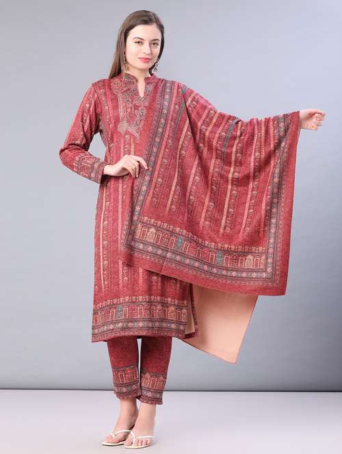 women printed long sleeve kurta pant with dupatta set - 22093099 - Very Small Image - 1