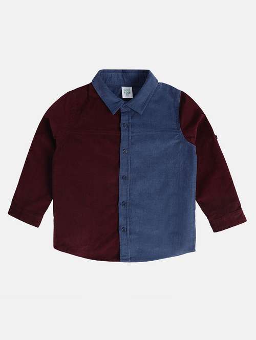 boys color blocked long sleeve collared shirt - 22093499 - Very Small Image - 1