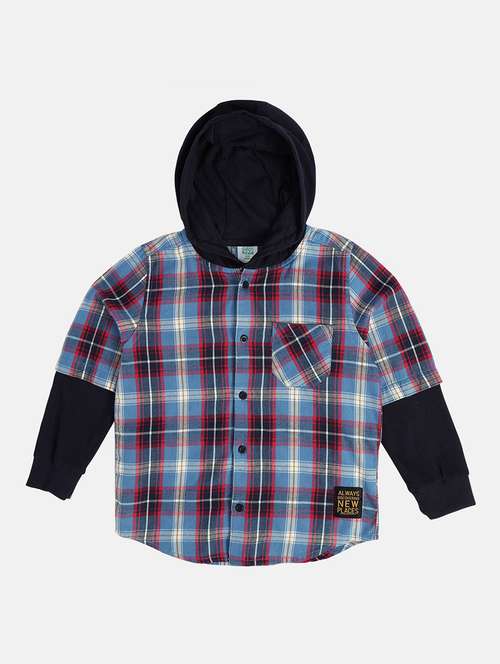 boys checkered long sleeve hooded shirt - 22093501 - Very Small Image - 1